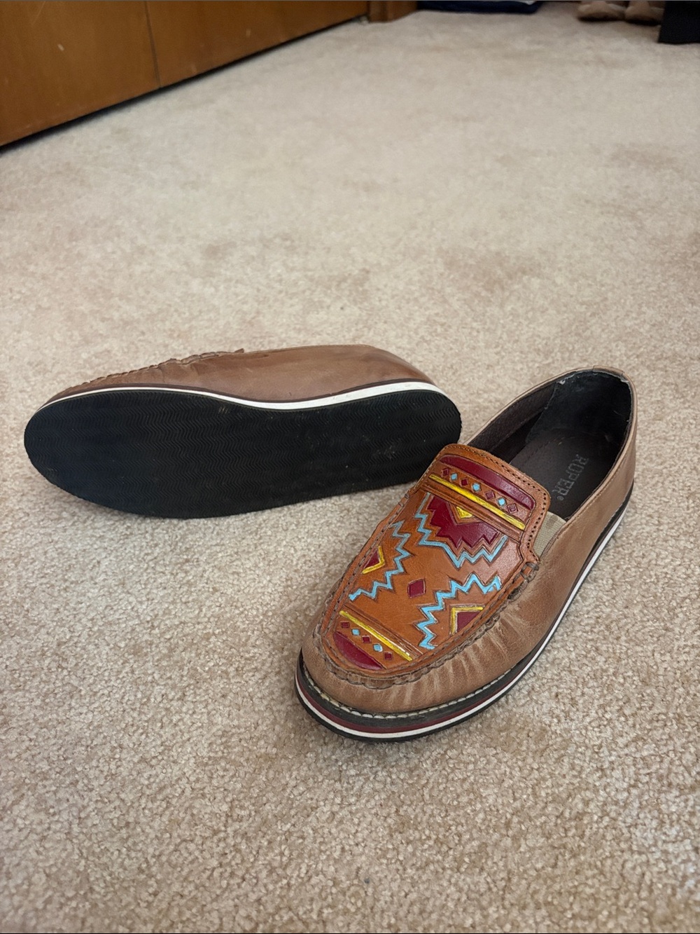 Roper Brown Slip-On Loafer with Multicolor Aztec Embroidery